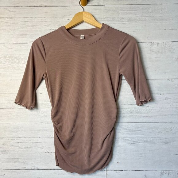 Free People Intimately Top Womens SZ SP Taupe Talk to Me Ruching on Sides Ribbed - Picture 1 of 16